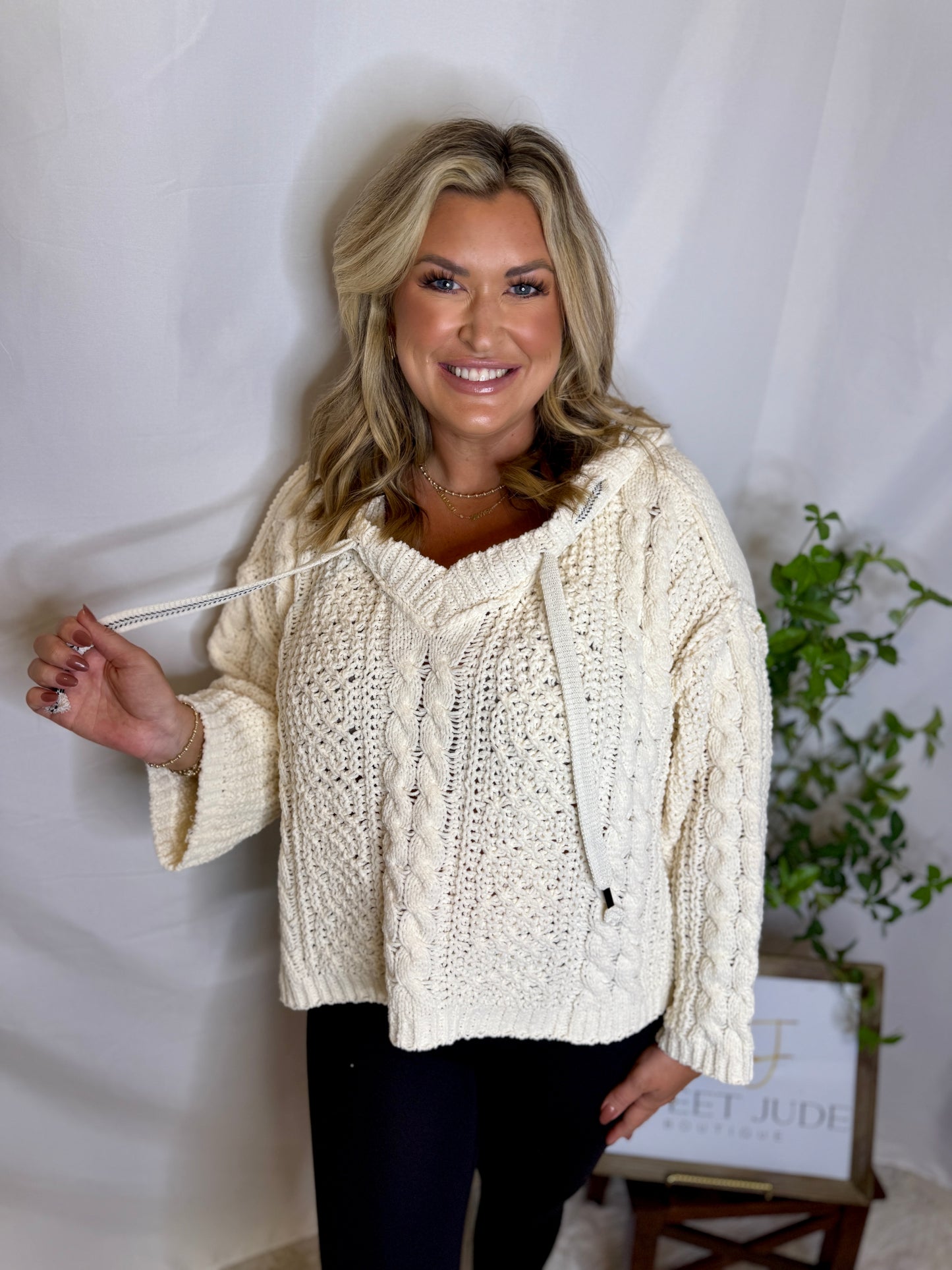 The Cable Drawstring Hooded Sweater