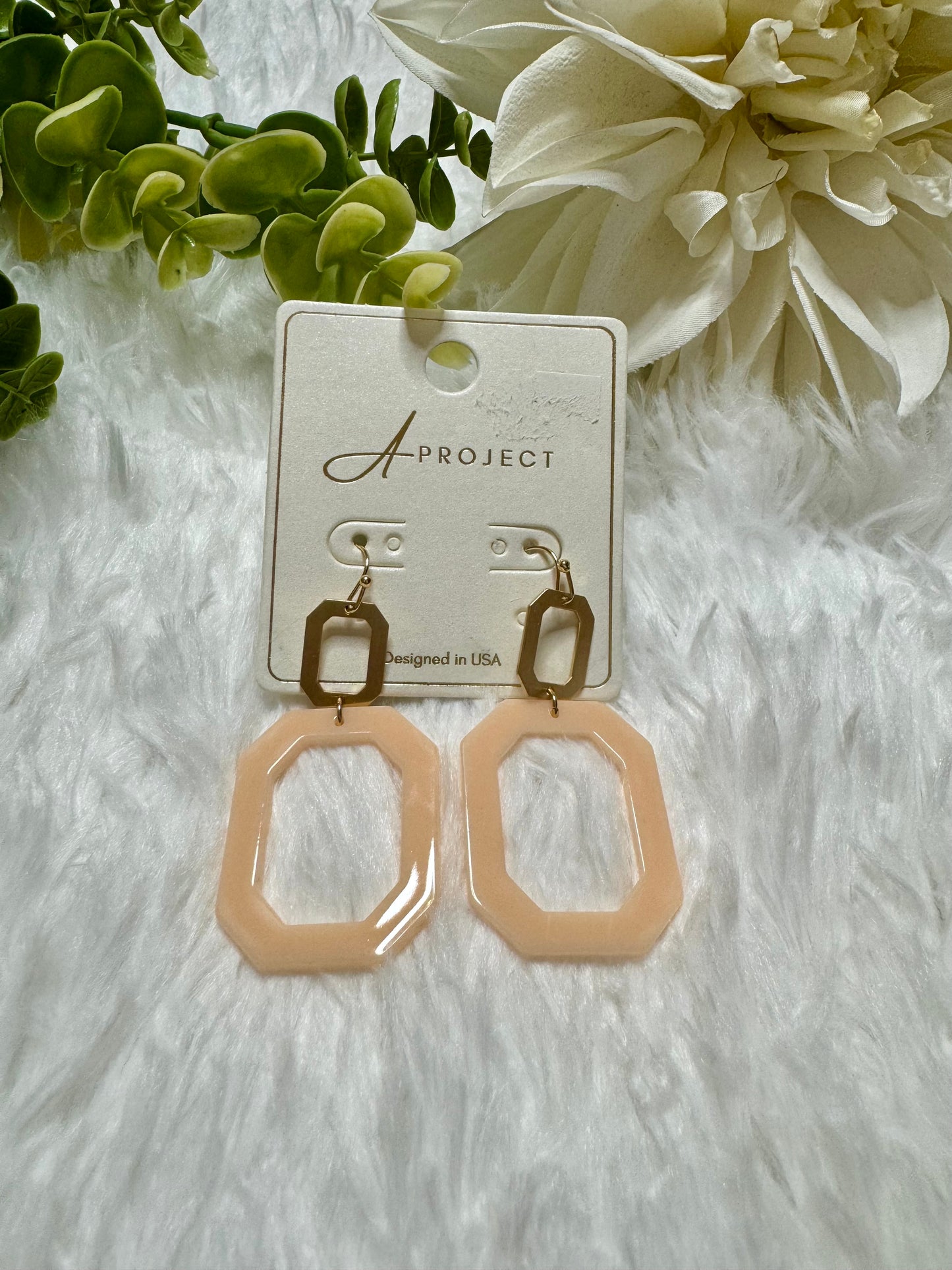 The Peach Octagon Earrings