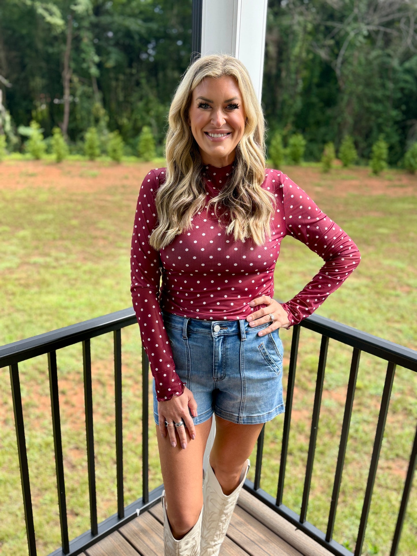 Polka Dot Mesh Long Sleeve Top