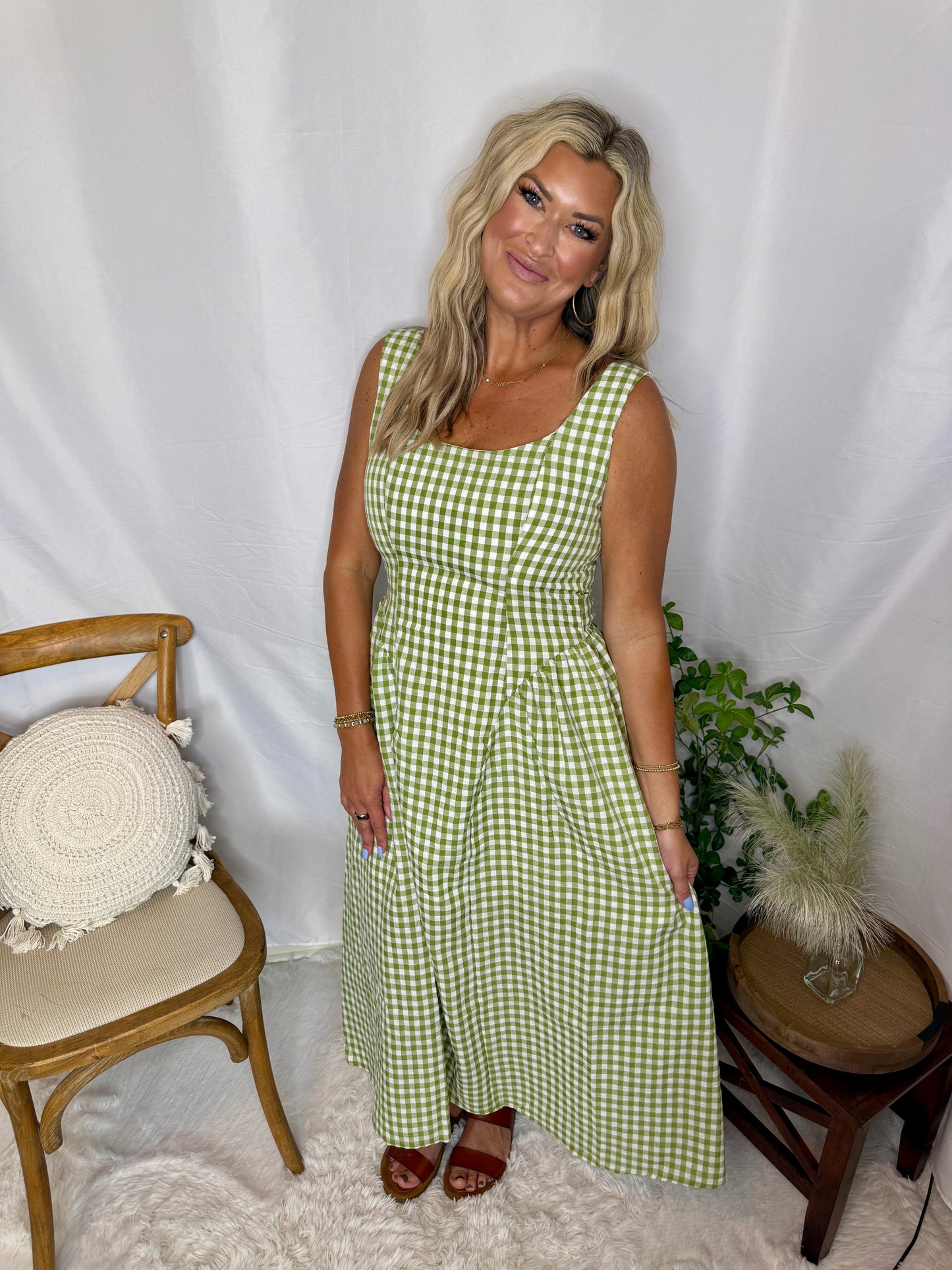 Olive Grove Gingham Maxi