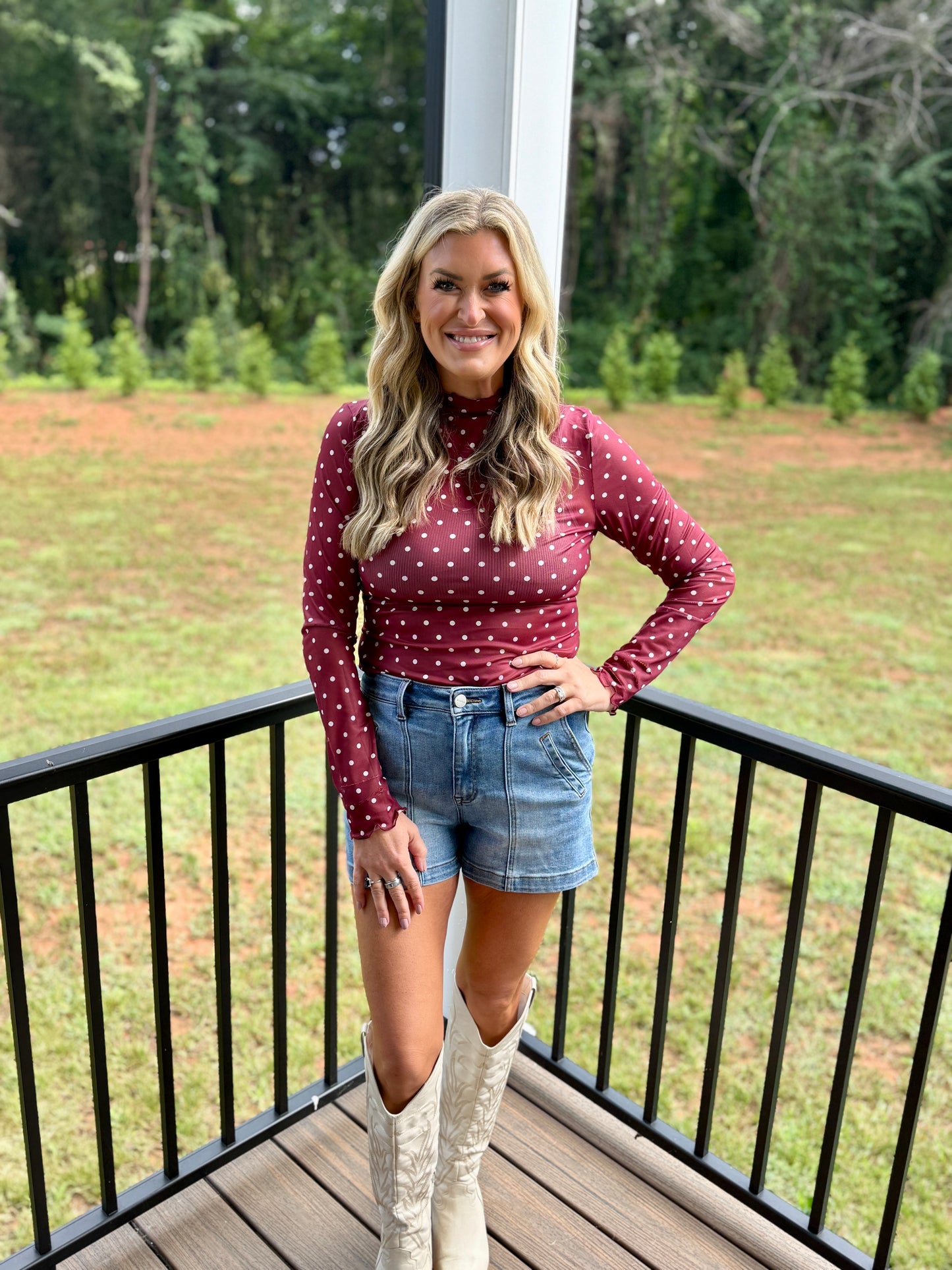 Polka Dot Mesh Long Sleeve Top