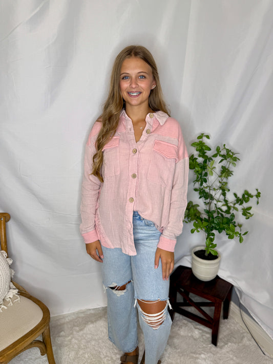 Mineral Washed Oversized Gauze Shacket Jacket