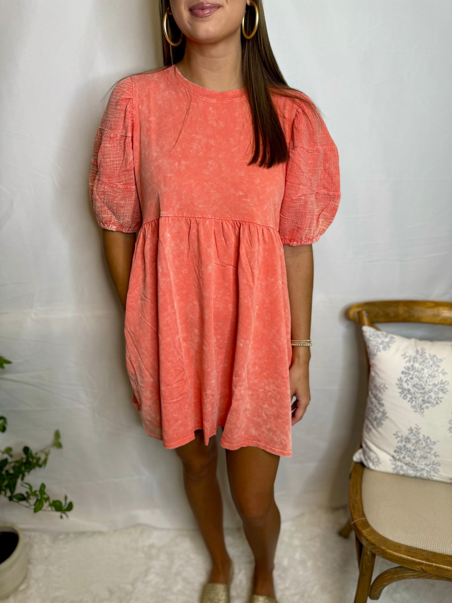 The Washed Knit Dress- Coral