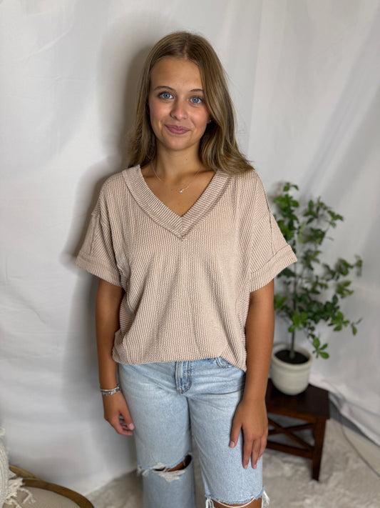 Two Tone Casual Comfy Ribbed Knit Top