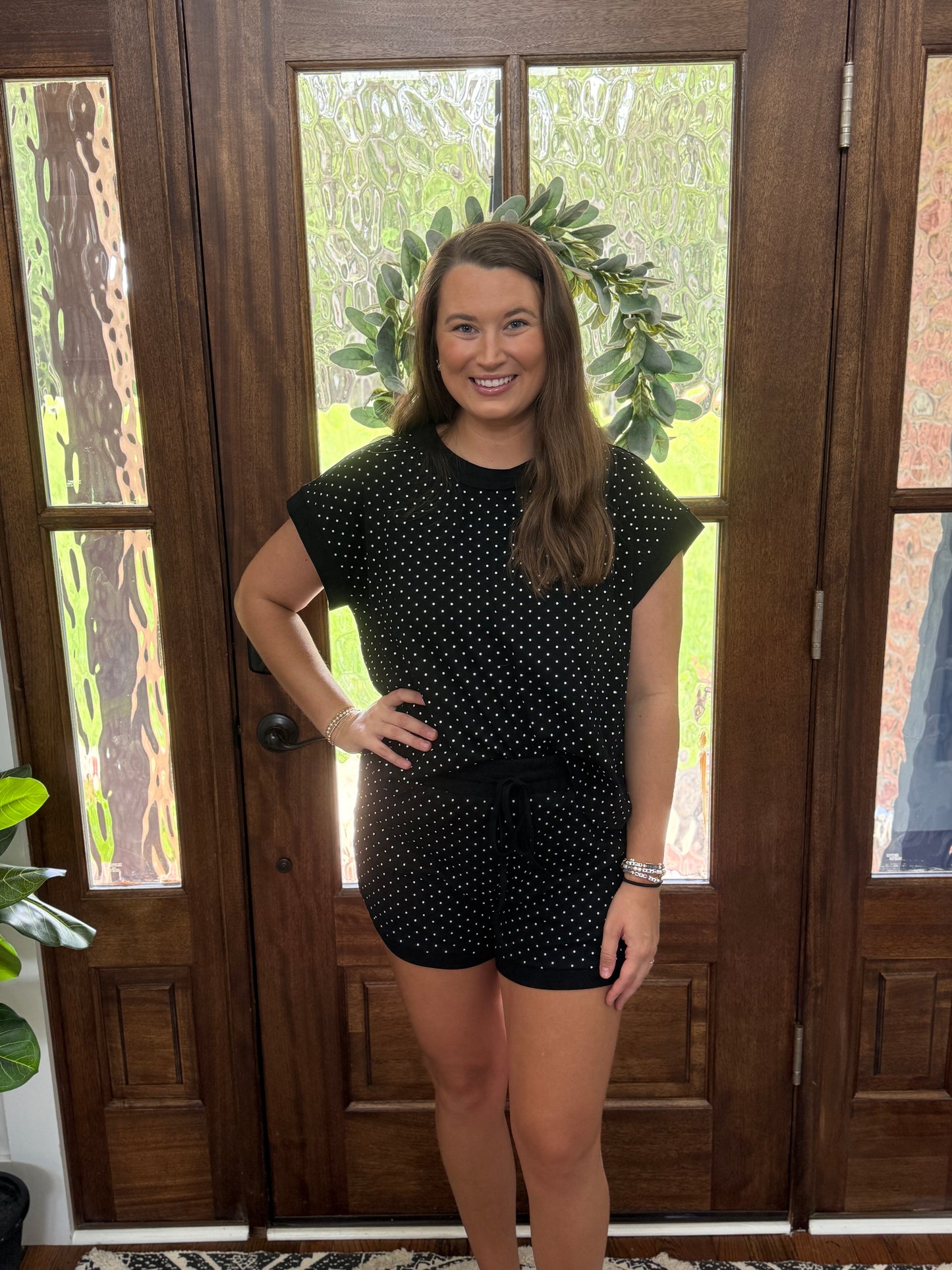 Polka Dot Knit Top & Shorts Set