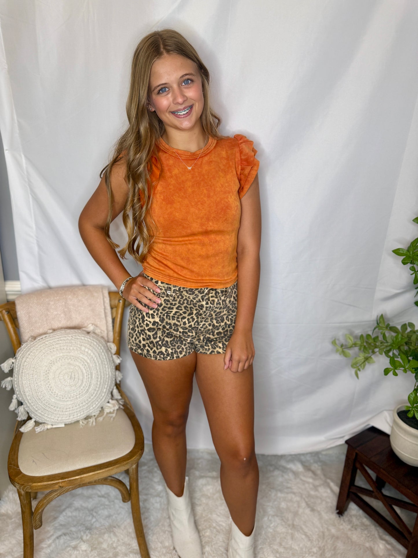 The Ruffle Sleeve Gameday Top- Orange