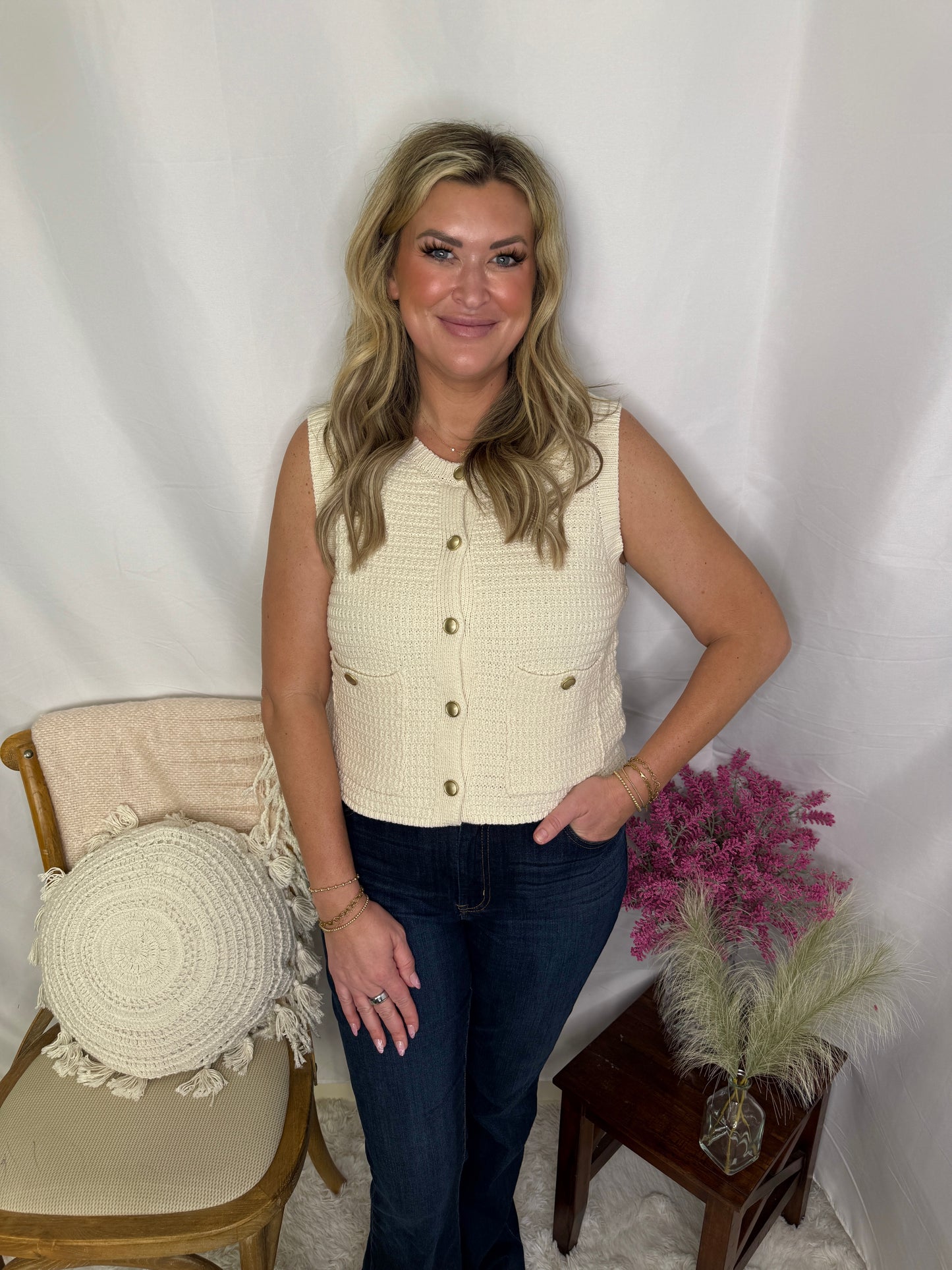 Textured Button-Front Vest