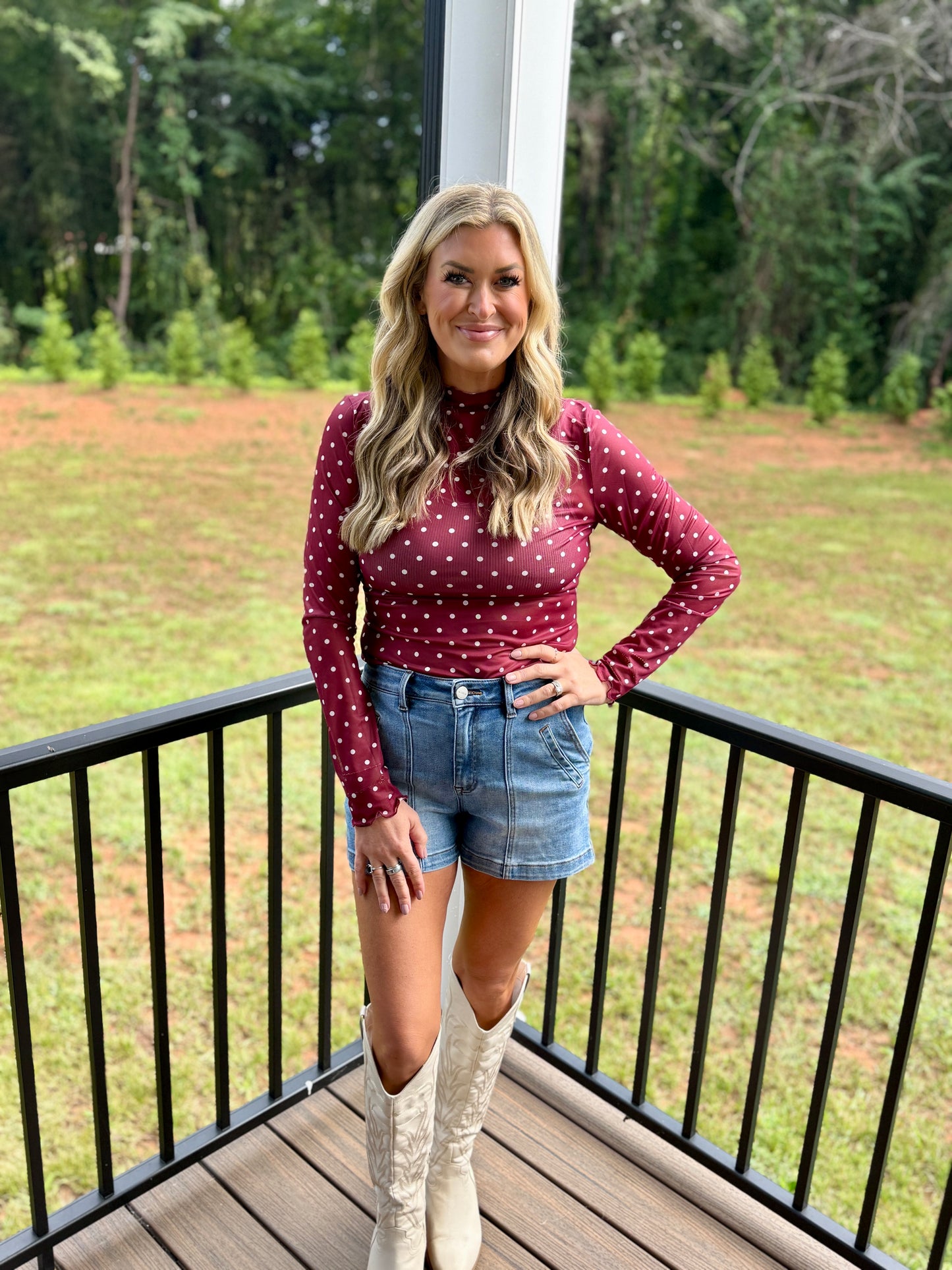 Polka Dot Mesh Long Sleeve Top