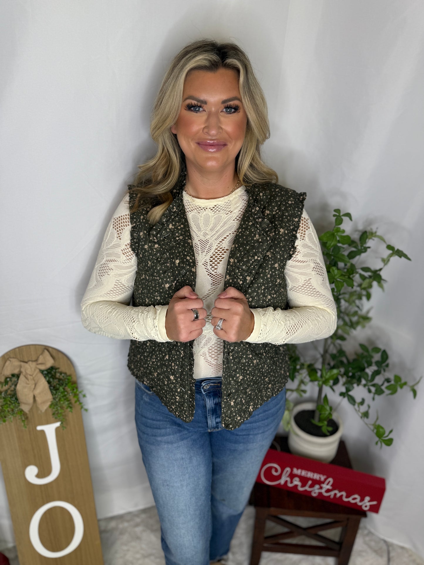 Ditsy Print Ruffle Quilting Vest