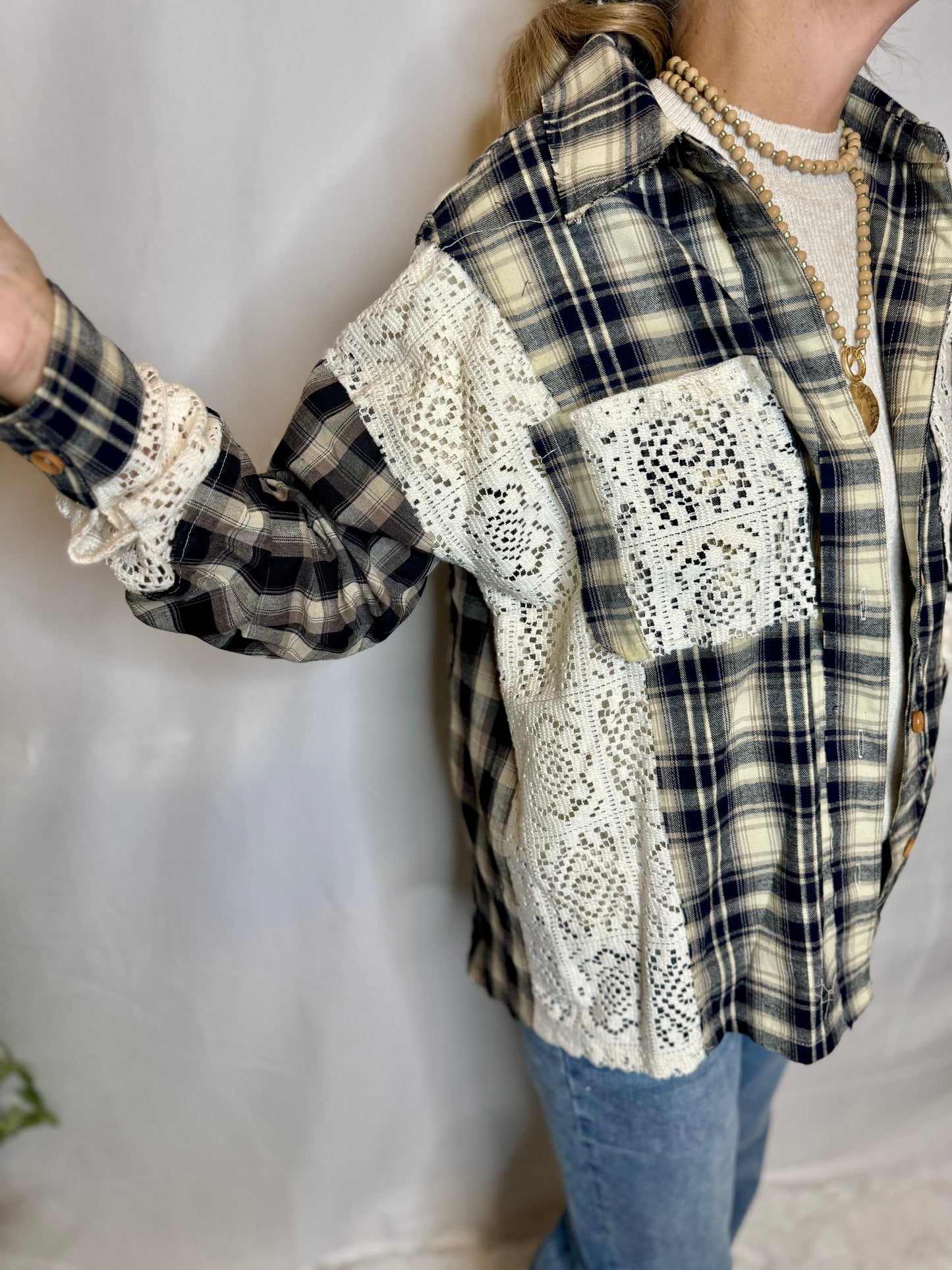 The Lace Contrast Flannel Top