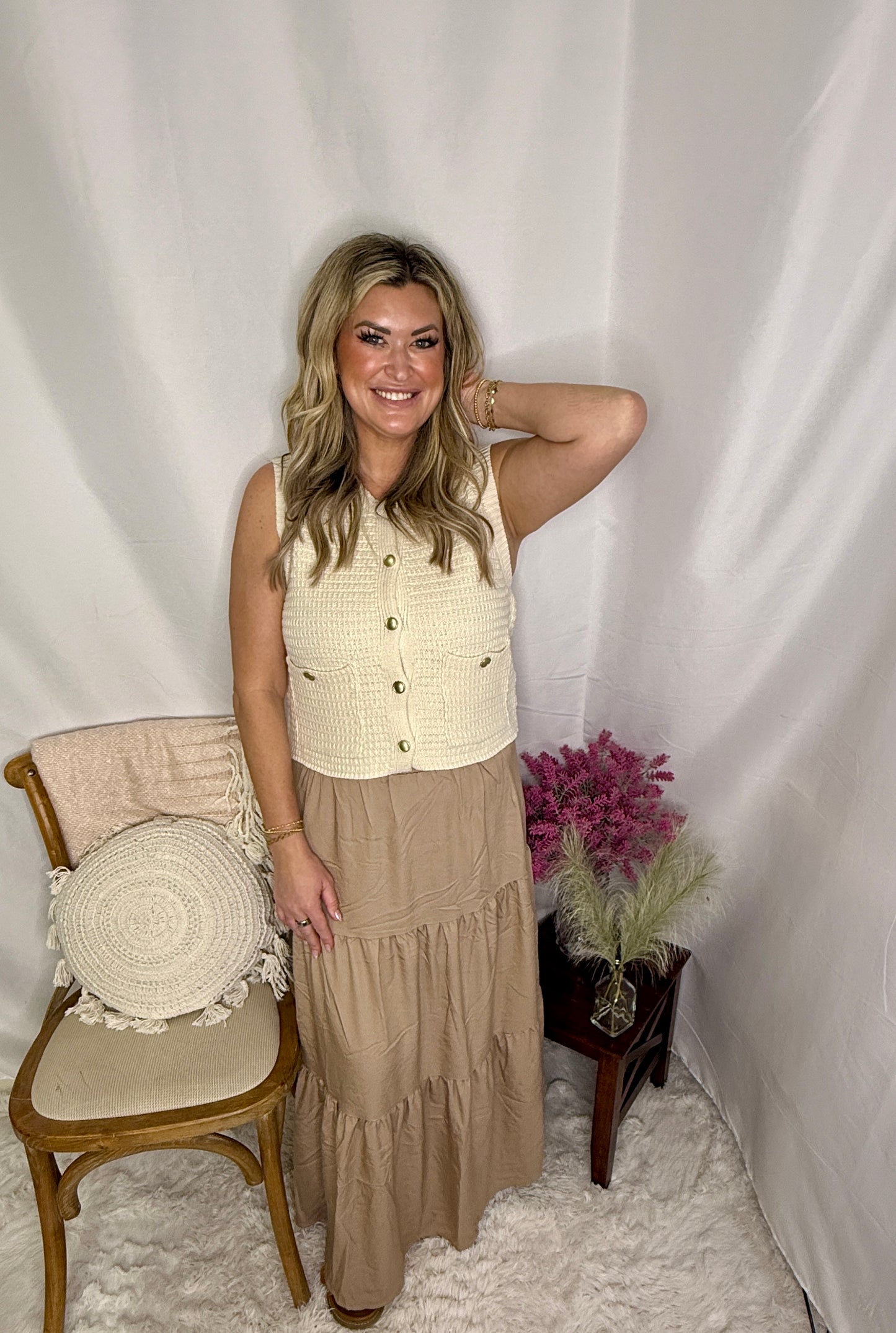 Textured Button-Front Vest