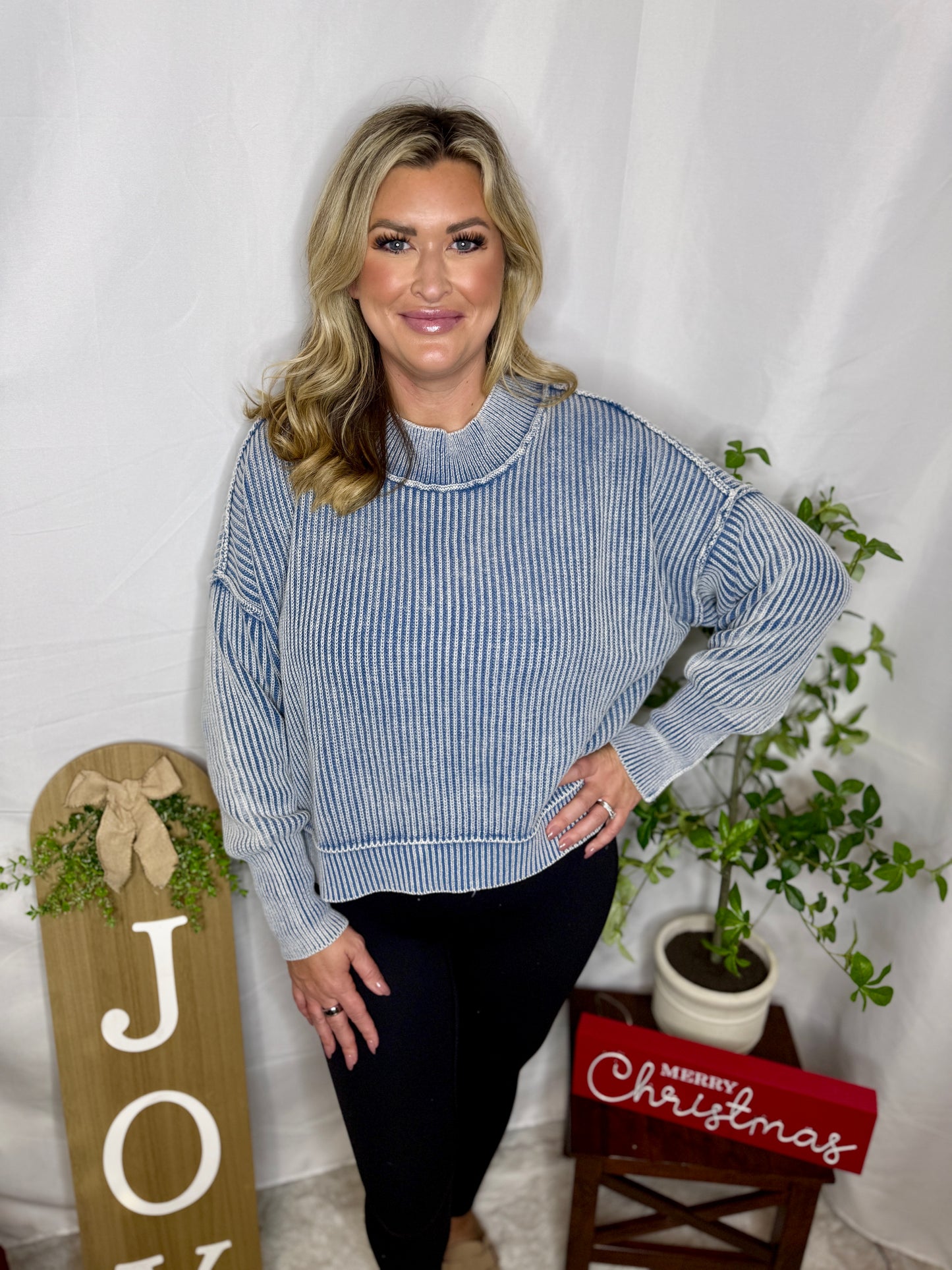 Washed Side Slit Cropped Sweater