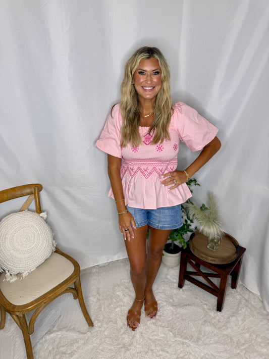 The Pink Geometric Blouse