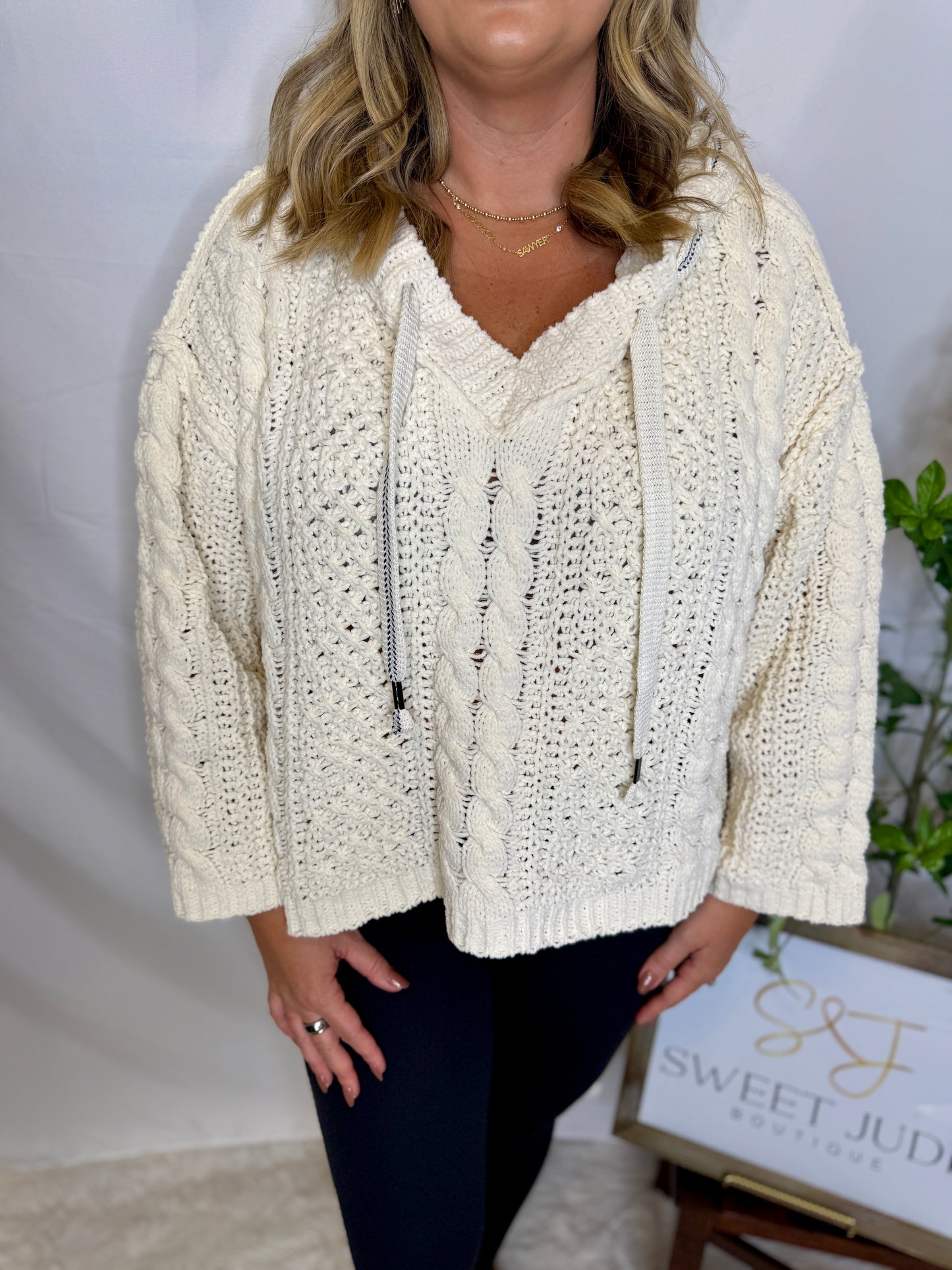 The Cable Drawstring Hooded Sweater