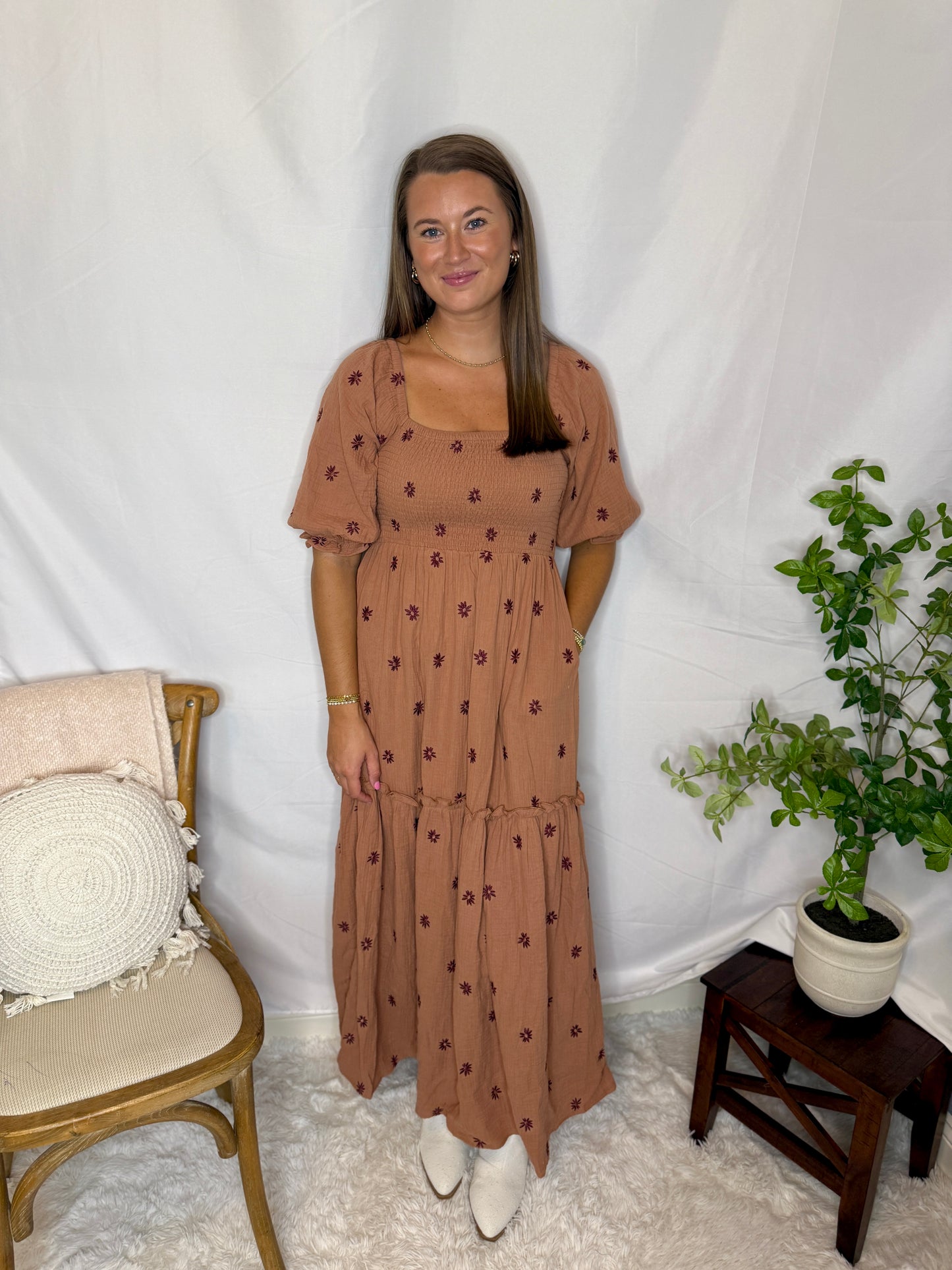 Floral Embroidered Tiered Maxi Dress