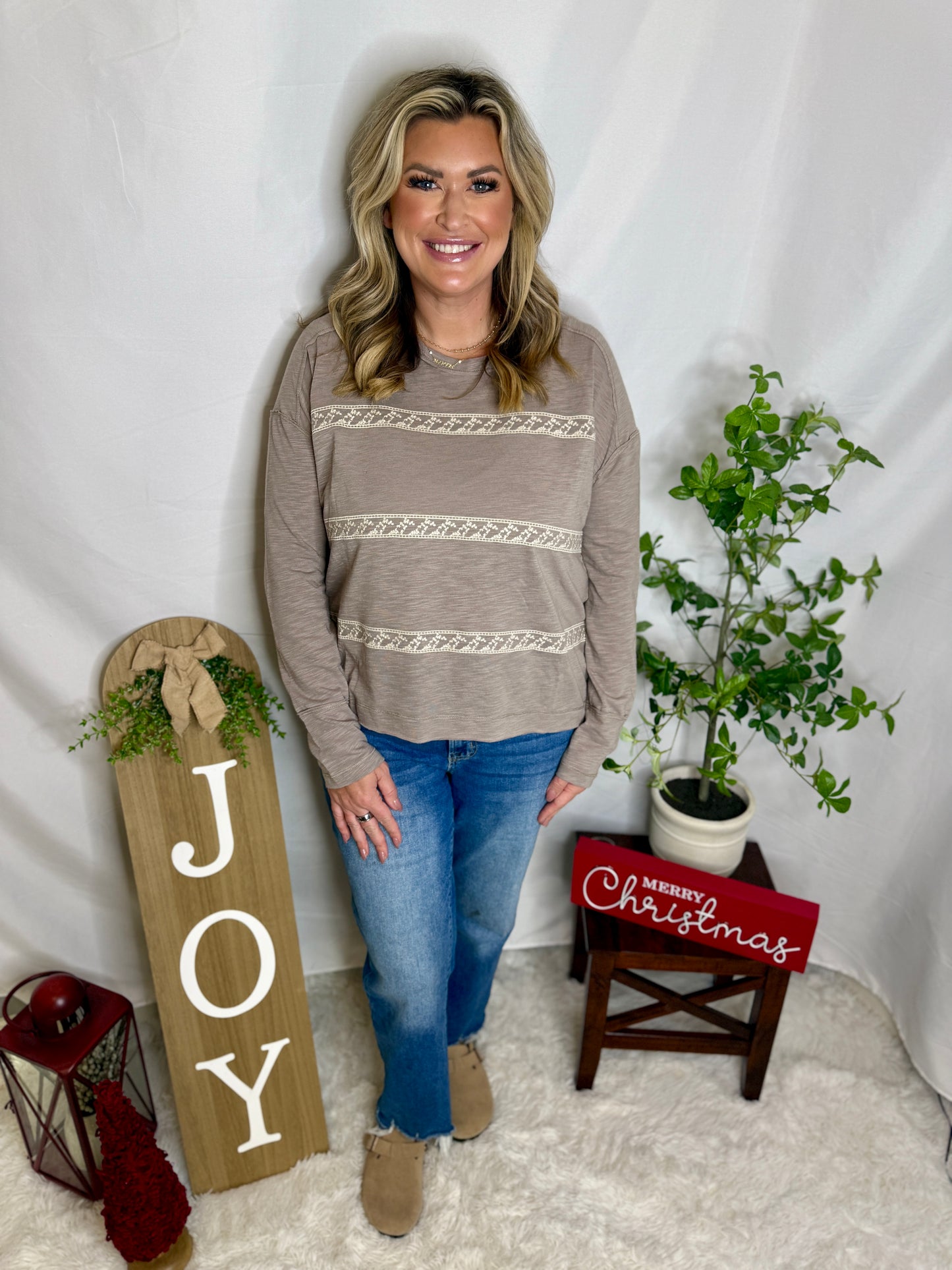 Floral Embroidery Striped Tee