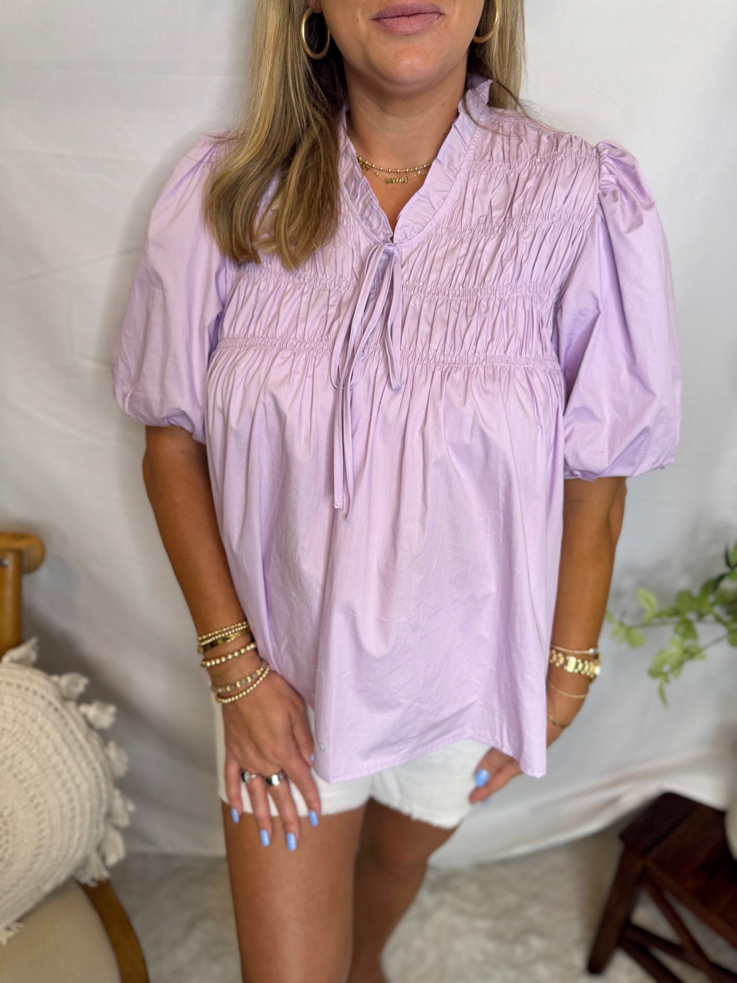 Lilac Bubble Sleeve Top