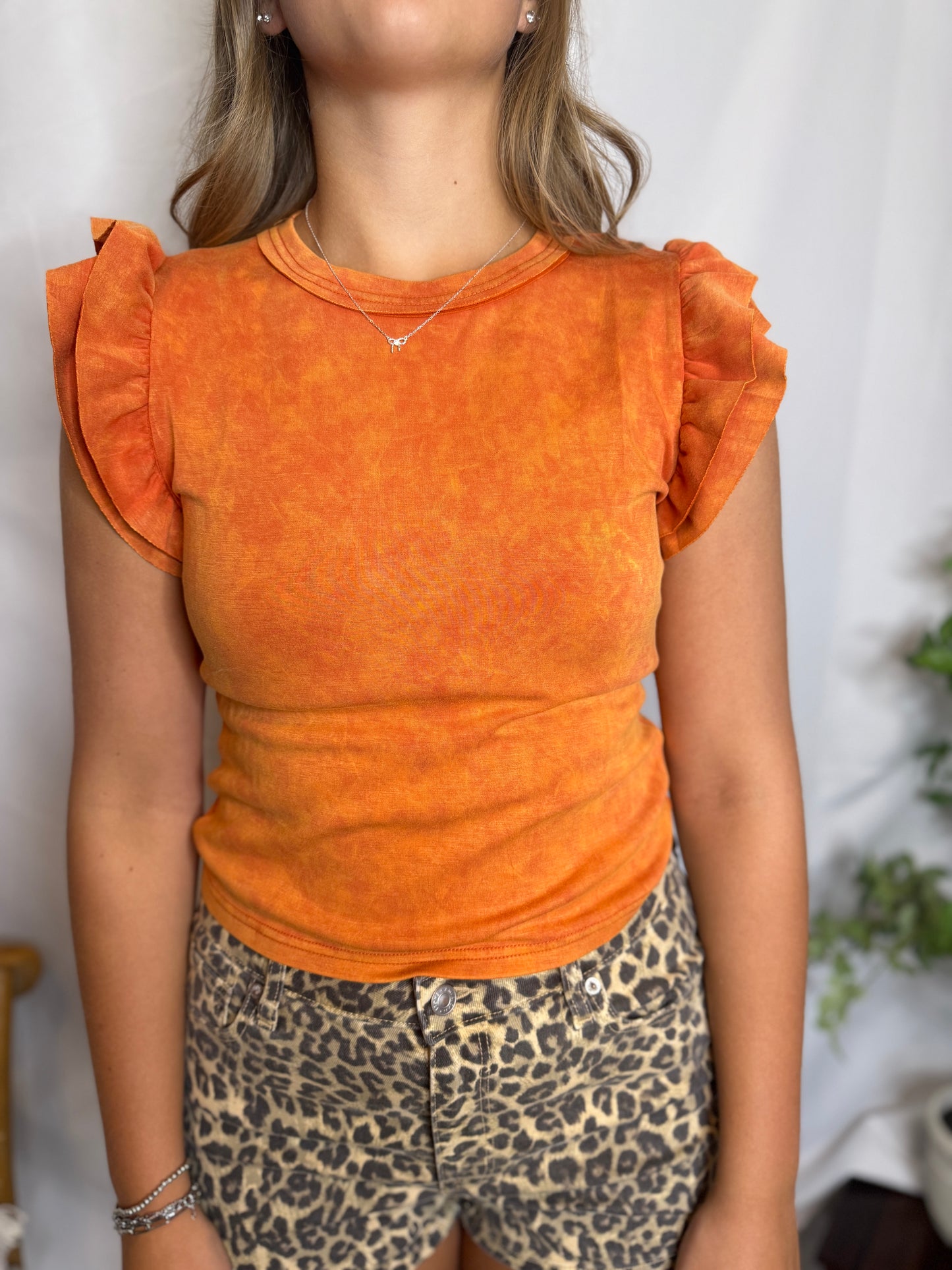 The Ruffle Sleeve Gameday Top- Orange