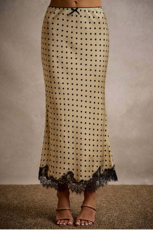 Polka Dot Satin Maxi Skirt