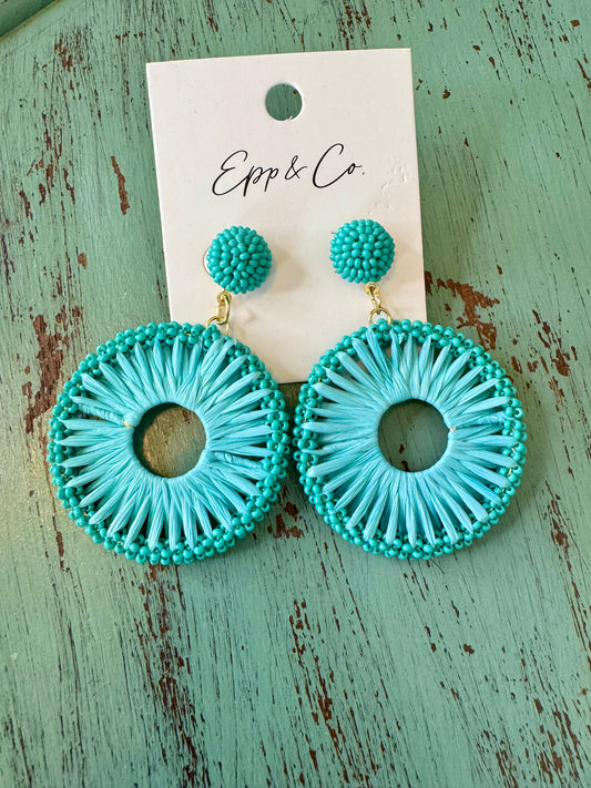 The Teal Beaded Raffia Drops