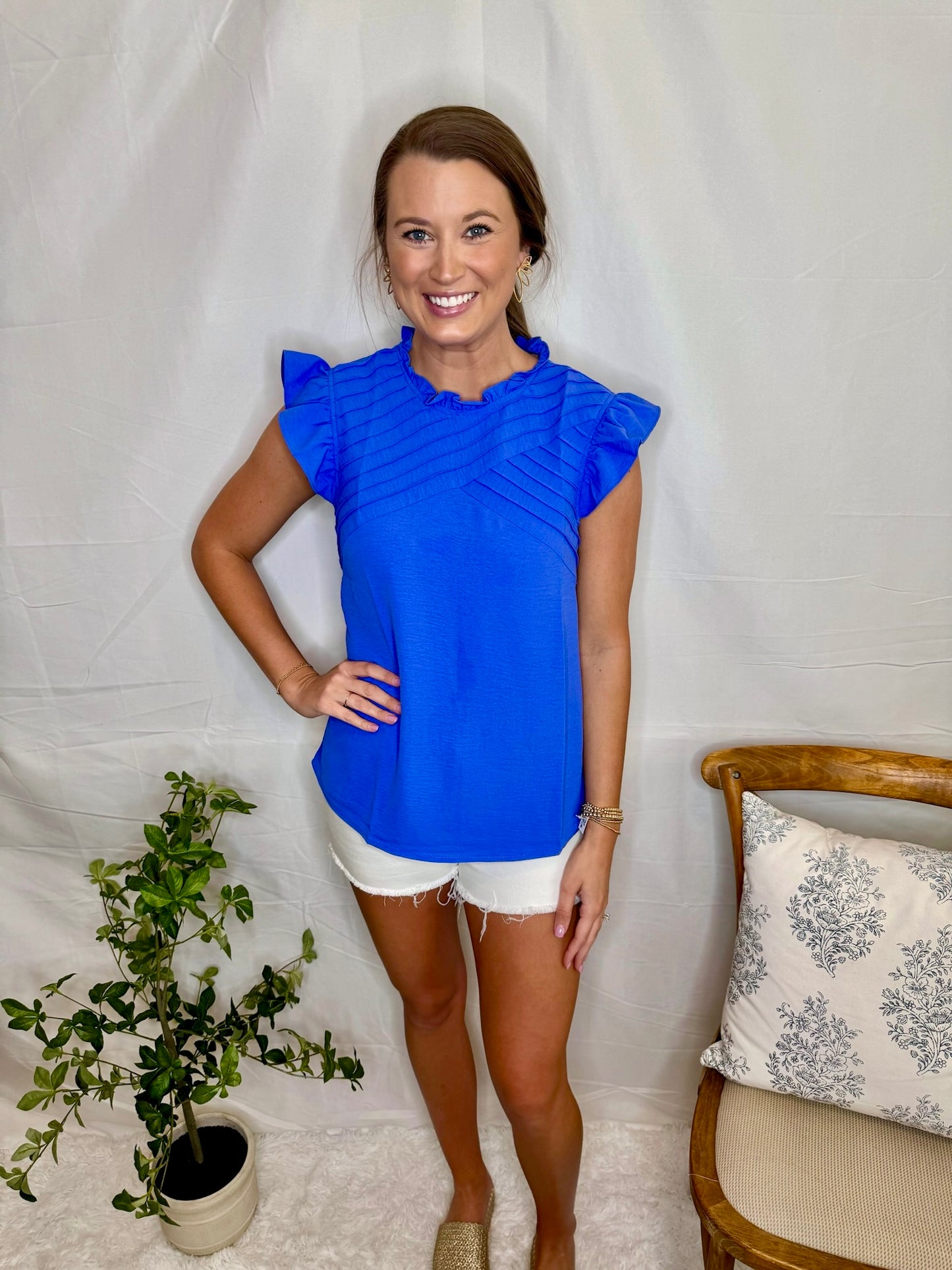 The Pintuck Detail Top- Blue