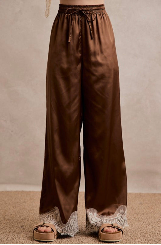 Satin Lace Trim Pant