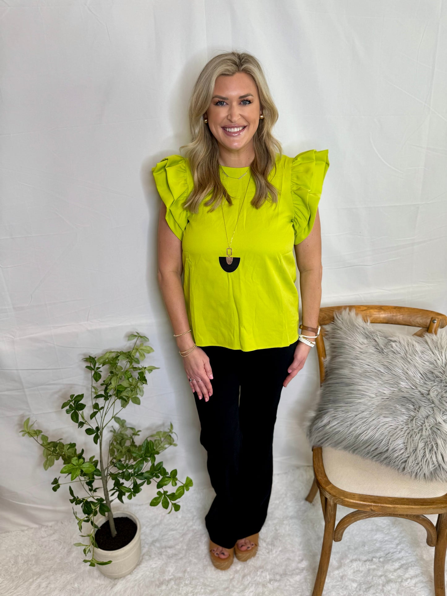 The Puff Sleeve Blouse - Lime