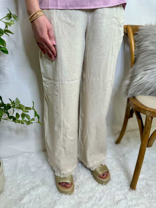 The Go With the Flow Linen Pants - Oatmeal