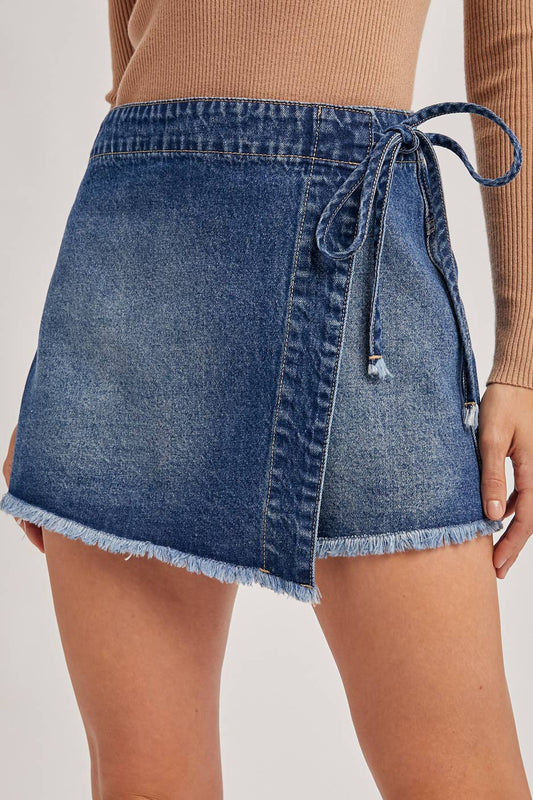 DENIM OVERLAPPING FRONT SKORT