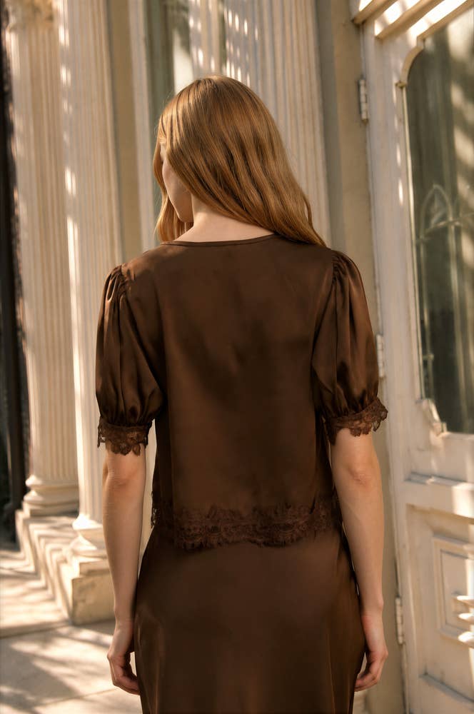 SATIN LACE TRIM BLOUSE