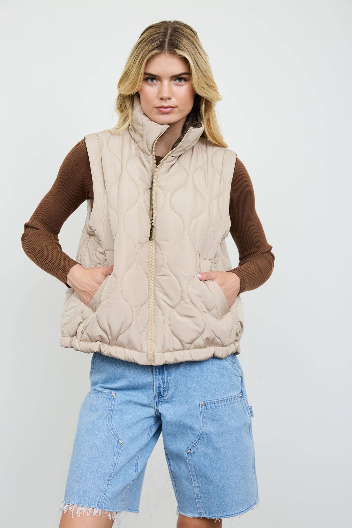 PLAID COLLAR VEST