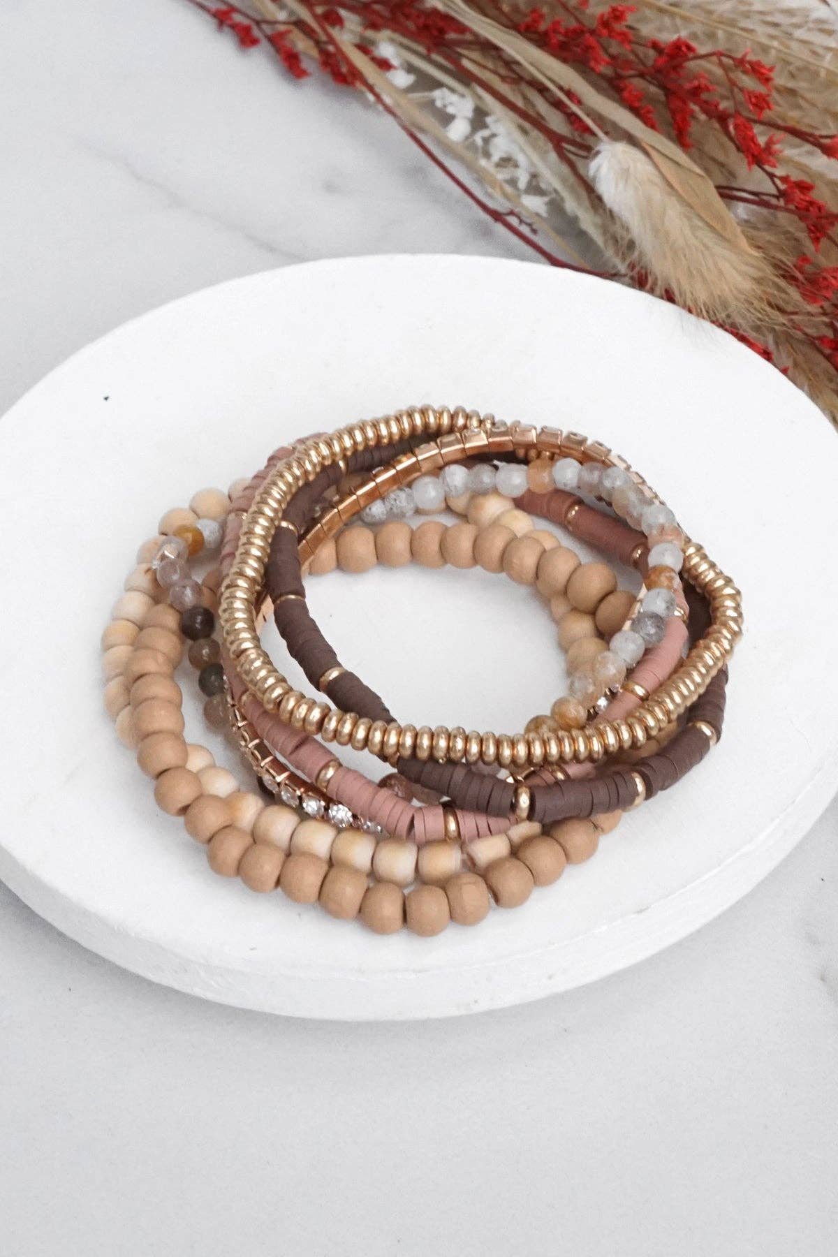 The Neutral Tone Beaded Bracelet Stack