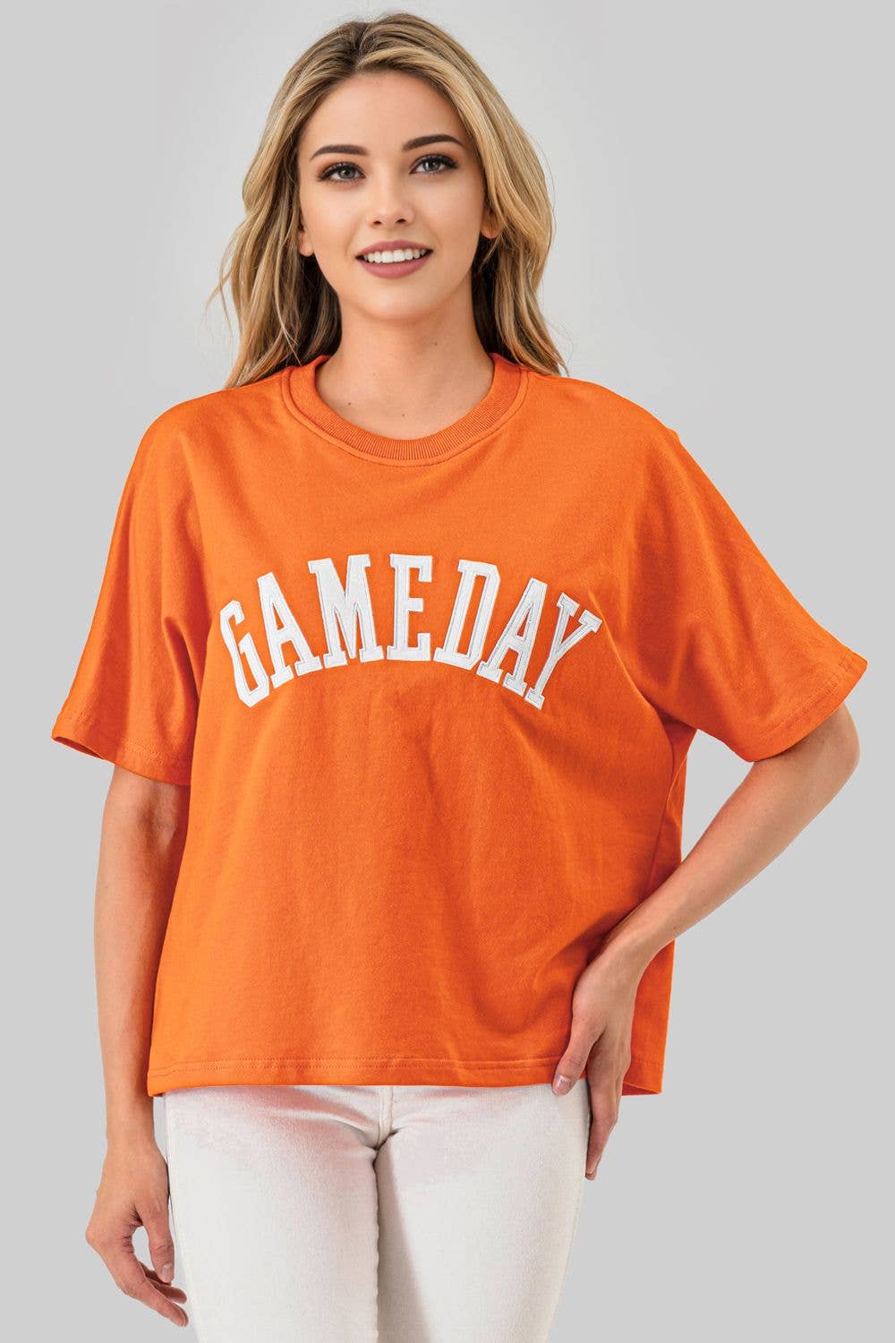 GAMEDAY Embroidered Applique top Orange