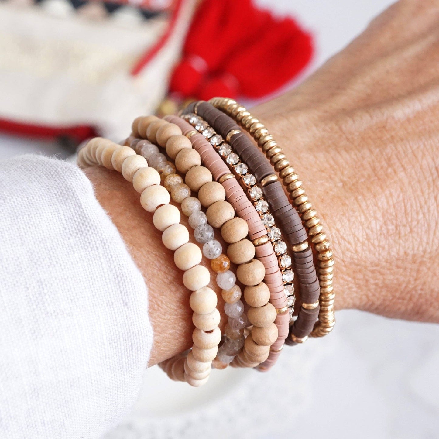 The Neutral Tone Beaded Bracelet Stack