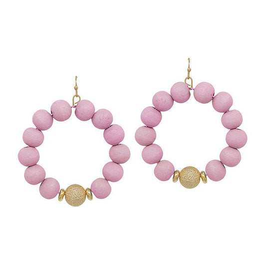 Pink Wood Circle Drops